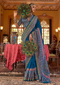 Monjolika Fashion Silk Blend Blue Printed Contemporary Saree | Grocsy