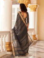 Tikhi Imli Charcoal & Gold-Toned Polycotton Zari Ready to Wear Saree | Grocsy