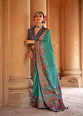 Monjolika Fashion Silk Blend Printed Turquoise Classic Saree | Grocsy