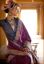 Monjolika Fashion Silk Blend Printed Dark Magenta Classic Saree | Grocsy