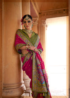 Monjolika Fashion Silk Blend Printed Rani Pink Classic Saree | Grocsy