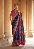 Monjolika Fashion Silk Blend Printed Navy Blue Classic Saree | Grocsy