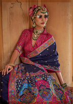 Monjolika Fashion Silk Blend Printed Navy Blue Classic Saree | Grocsy