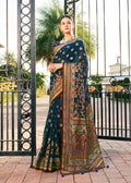 Monjolika Fashion Navy Blue Poly Viscose Georgette Meenakari Jaal Banarasi Saree | Grocsy