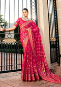 Monjolika Fashion Rani Pink Poly Viscose Georgette Meenakari Jaal Banarasi Saree | Grocsy