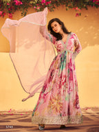 Anaita Pink Heavy Chinon With Embroidery Stitched Gown | Grocsy