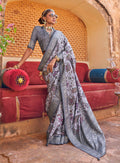 Monjolika Fashion Light Lavender And Grey Floral Print Silk Blend Saree | Grocsy