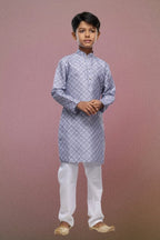 Raivat Ethnic Cotton Digital Print Kids Kurta Pajama In Grey Colour | Grocsy