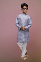 Raivat Ethnic Cotton Digital Print Kids Kurta Pajama In Grey Colour | Grocsy
