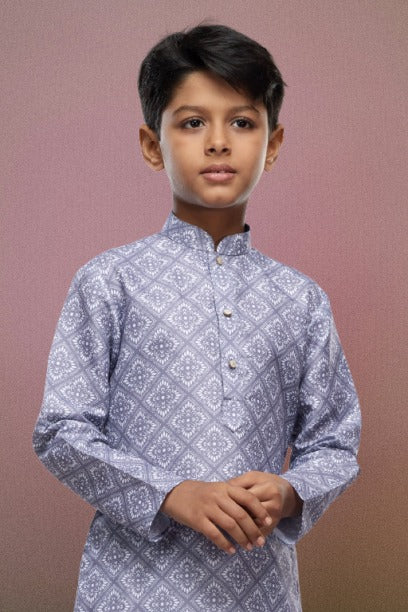 Raivat Ethnic Cotton Digital Print Kids Kurta Pajama In Grey Colour | Grocsy