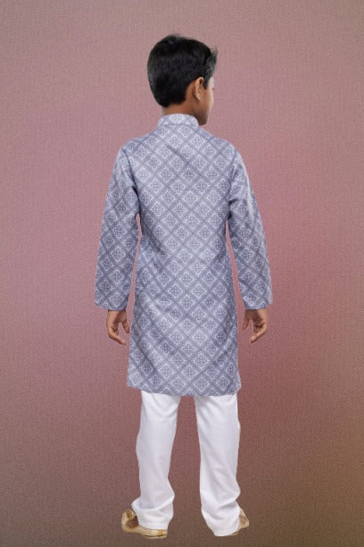 Raivat Ethnic Cotton Digital Print Kids Kurta Pajama In Grey Colour | Grocsy