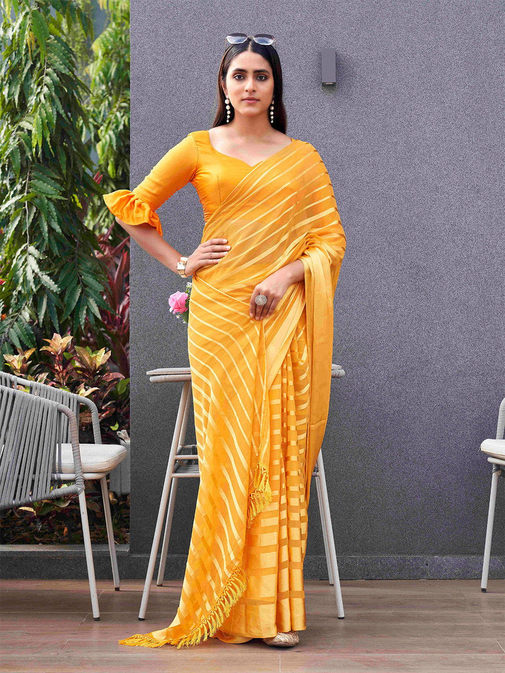 Tikhi Imli Striped Georgette Ready to Wear Saree | Grocsy