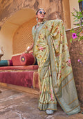 Monjolika Fashion Light Green Floral Print Silk Blend Saree | Grocsy