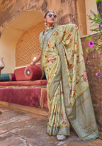 Monjolika Fashion Light Green Floral Print Silk Blend Saree | Grocsy