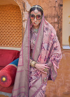 Monjolika Fashion Pink Floral Print Silk Blend Saree | Grocsy