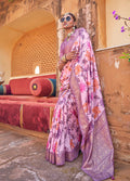 Monjolika Fashion Pink Floral Print Silk Blend Saree | Grocsy