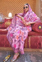 Monjolika Fashion Pink Floral Print Silk Blend Saree | Grocsy