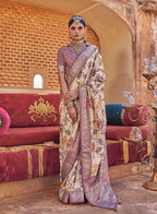 Monjolika Fashion Cream Floral Print Silk Blend Saree | Grocsy