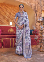 Monjolika Fashion Light Lavender Floral Print Silk Blend Saree | Grocsy