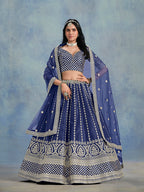 Monjolika Fashion Art Silk Embroidered Blue Designer Lehenga Choli | Grocsy