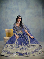Monjolika Fashion Art Silk Embroidered Blue Designer Lehenga Choli | Grocsy
