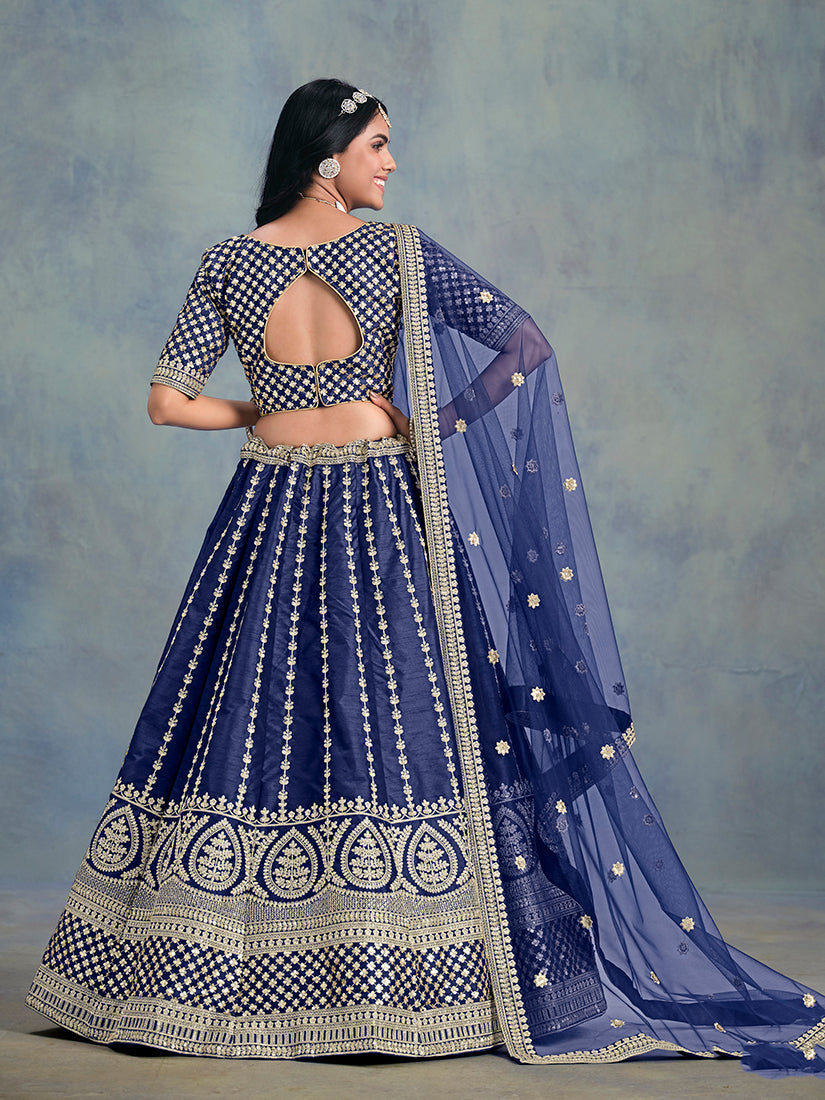 Monjolika Fashion Art Silk Embroidered Blue Designer Lehenga Choli | Grocsy