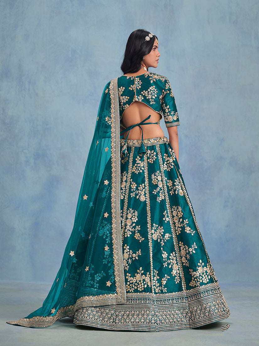 Monjolika Fashion Rama Green Art Silk Designer Wedding Lehenga Choli | Grocsy