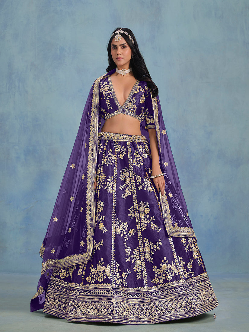 Monjolika Fashion Purple Art Silk Designer Wedding Lehenga Choli | Grocsy