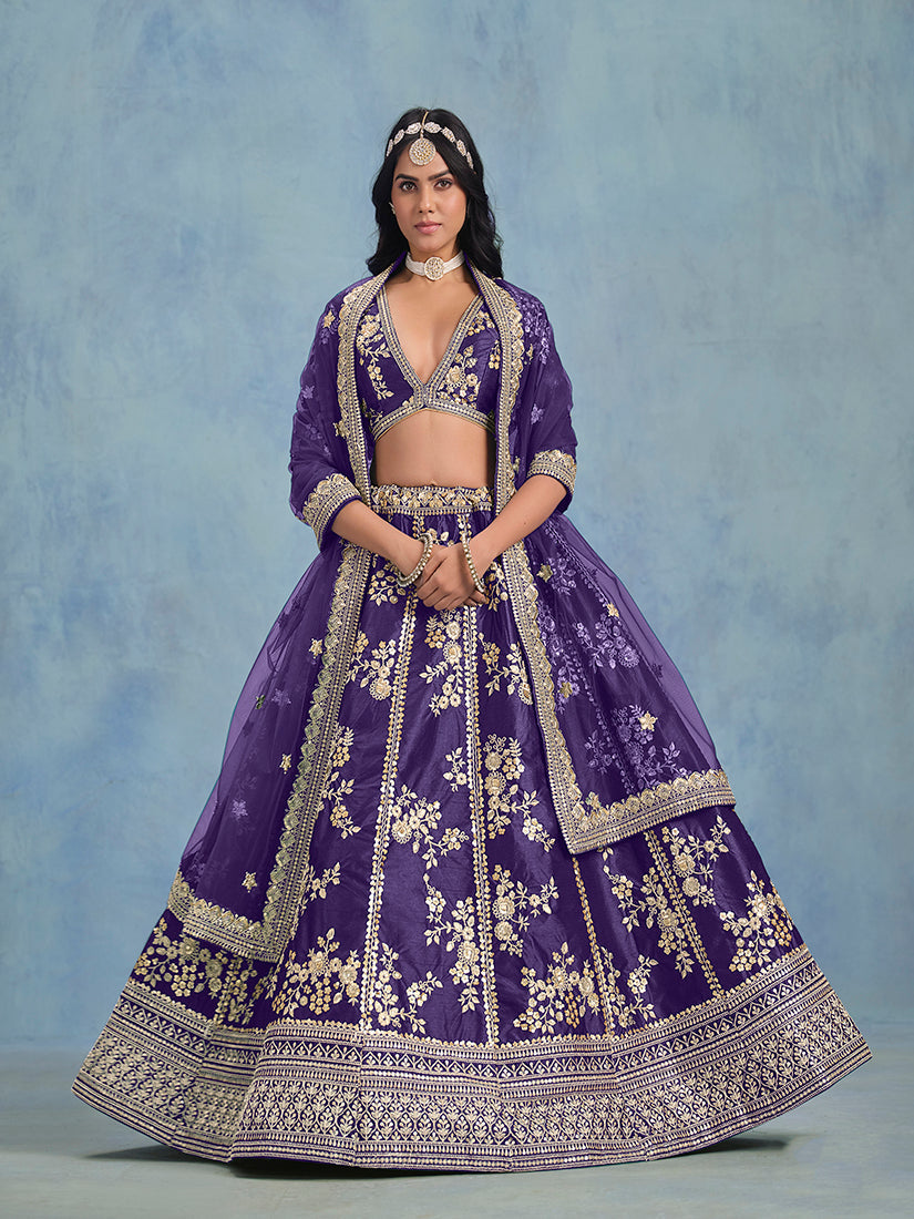 Monjolika Fashion Purple Art Silk Designer Wedding Lehenga Choli | Grocsy