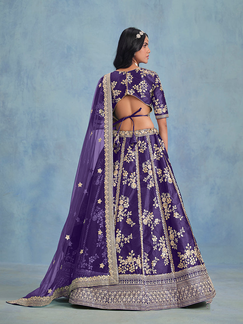 Monjolika Fashion Purple Art Silk Designer Wedding Lehenga Choli | Grocsy