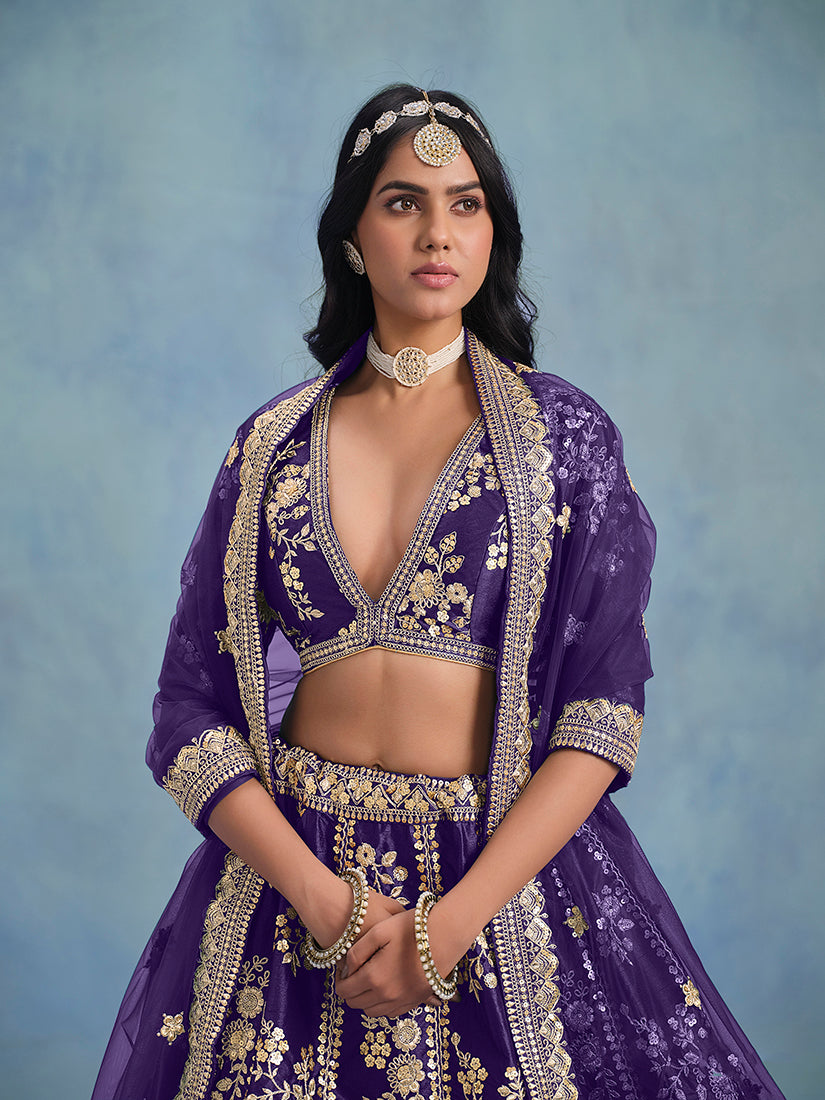 Monjolika Fashion Purple Art Silk Designer Wedding Lehenga Choli | Grocsy