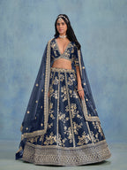 Monjolika Fashion Navy Blue Art Silk Designer Wedding Lehenga Choli | Grocsy