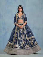 Monjolika Fashion Navy Blue Art Silk Designer Wedding Lehenga Choli | Grocsy