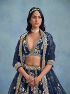 Monjolika Fashion Navy Blue Art Silk Designer Wedding Lehenga Choli | Grocsy