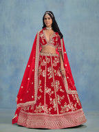 Monjolika Fashion Red Art Silk Designer Wedding Lehenga Choli | Grocsy