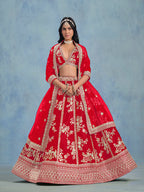 Monjolika Fashion Red Art Silk Designer Wedding Lehenga Choli | Grocsy