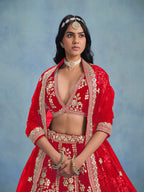 Monjolika Fashion Red Art Silk Designer Wedding Lehenga Choli | Grocsy