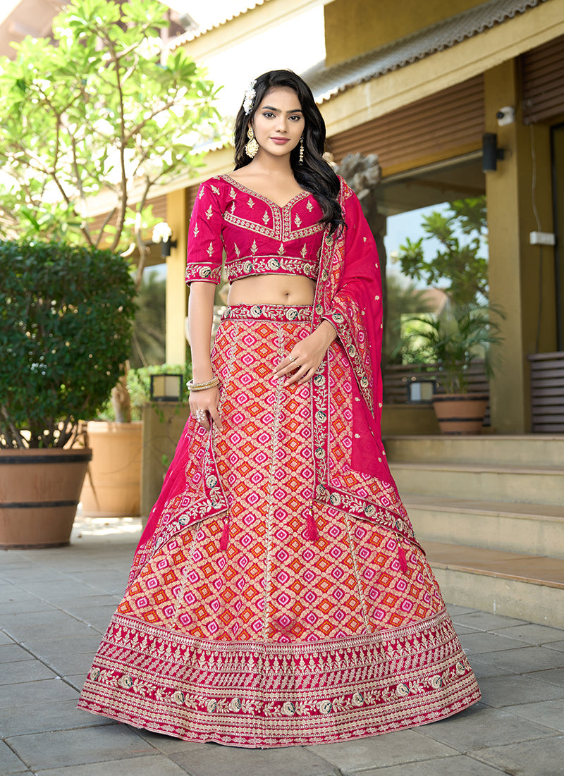 Monjolika Fashion Rani Pink Pure Viscose Jacquard Lehenga Choli Set | Grocsy
