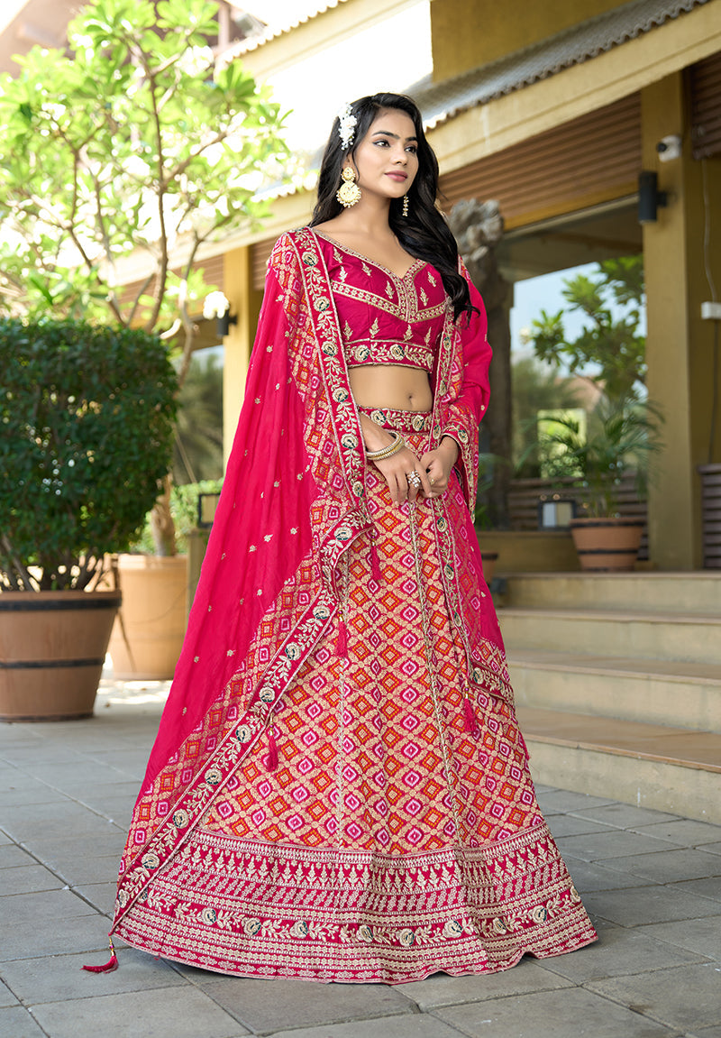 Monjolika Fashion Rani Pink Pure Viscose Jacquard Lehenga Choli Set | Grocsy