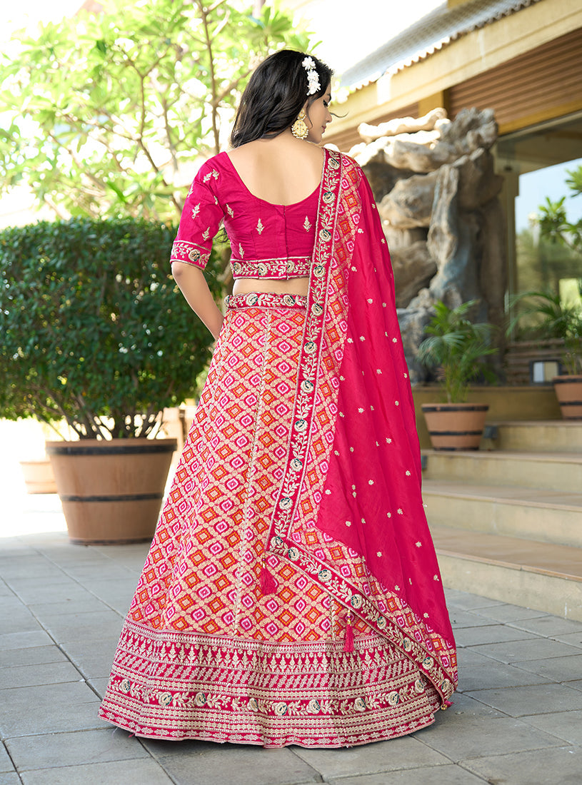 Monjolika Fashion Rani Pink Pure Viscose Jacquard Lehenga Choli Set | Grocsy