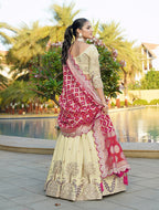Monjolika Fashion Embroidered Work Viscose Trendy Lehenga Choli in Cream for Festival | Grocsy