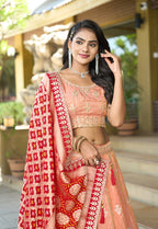 Monjolika Fashion Embroidered Work Viscose Trendy Lehenga Choli in Peach for Festival | Grocsy
