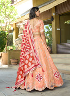 Monjolika Fashion Embroidered Work Viscose Trendy Lehenga Choli in Peach for Festival | Grocsy