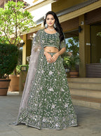 Monjolika Fashion Green Embroidered Lehenga Choli In Tissue | Grocsy