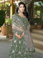 Monjolika Fashion Green Embroidered Lehenga Choli In Tissue | Grocsy