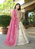 Monjolika Fashion Off White Embroidered Jacquard Lehenga Choli | Grocsy
