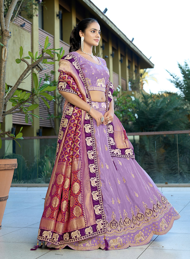 Monjolika Fashion Lavender Embroidered Viscose Lehenga Choli | Grocsy