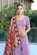 Monjolika Fashion Lavender Embroidered Viscose Lehenga Choli | Grocsy