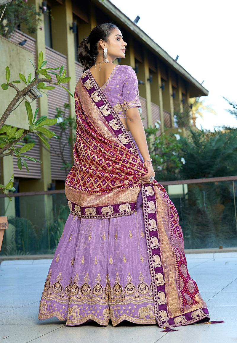 Monjolika Fashion Lavender Embroidered Viscose Lehenga Choli | Grocsy