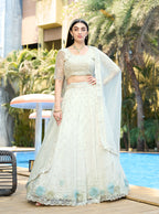 Monjolika Fashion White Embellished Lehenga Choli In Organza | Grocsy